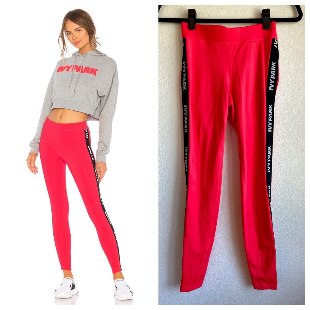 Ivy Park Women's Logo Elastic Leggings in Neon Pink & Black - Size S